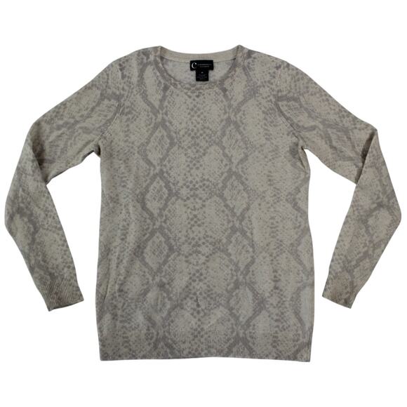 C by Bloomingdale’s Cashmere Sweater M Beige Gray Snake Print Long Sleeve - Picture 1 of 9